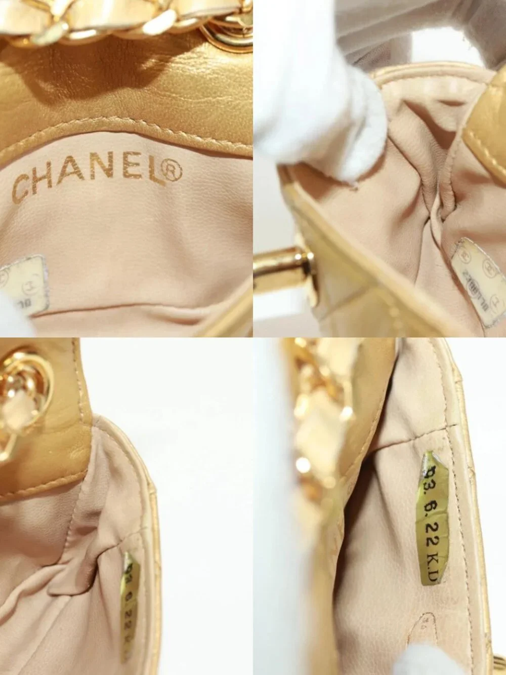 CHANEL Mini Matelasse 10 Chain Handle Pouch Lamb Skin Gold CC Auth 165375V